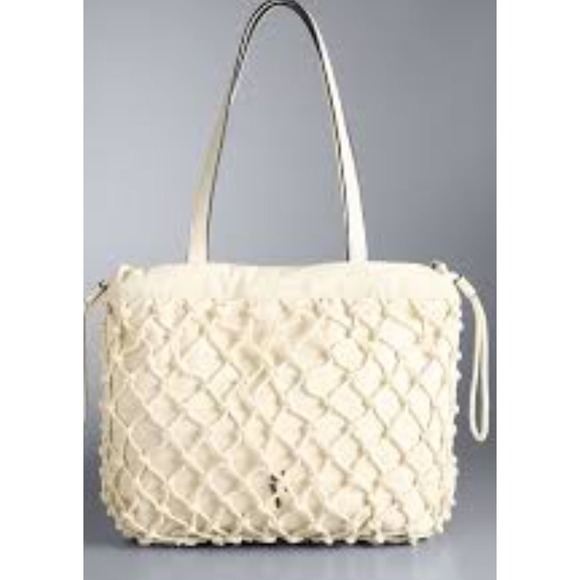 Simply Vera Wang Knotted Drawstring Ivory Tote Bag Vegan Leather NWT - Picture 1 of 6